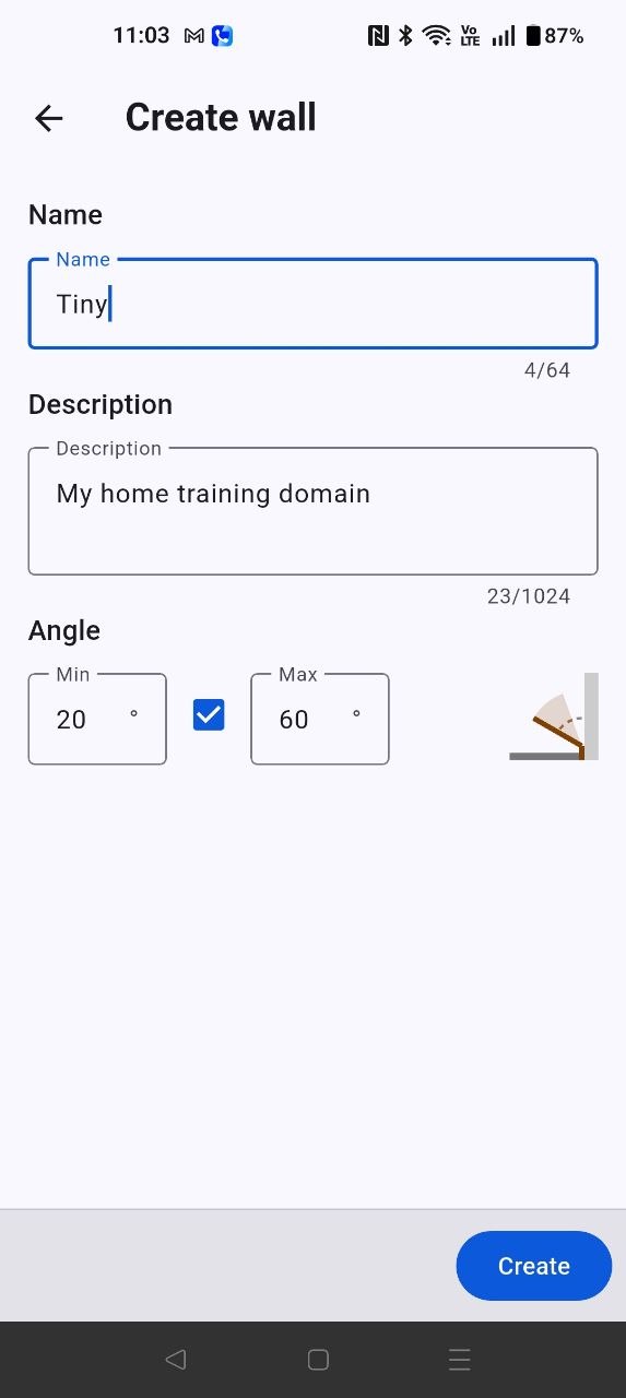 Create a wall with name, description, and angle range